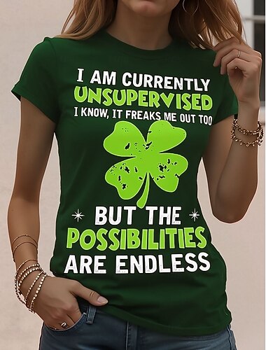  Saint Patrick's Day Dam T-shirt Mönster Grafisk Stylish Klassisk Ledigt Kortärmad Rund hals Vanliga toppar Dagligen Blå Rubinrött Grön Sommar Vår Höst Vinter