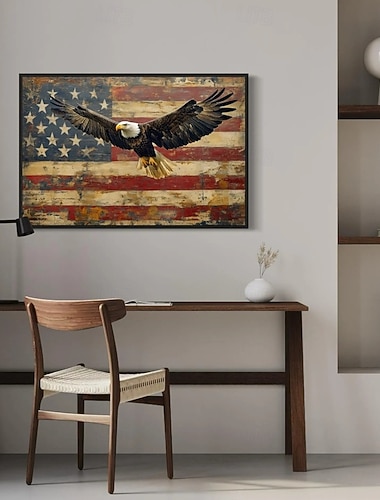  Bald Eagle Og Amerikansk Flag Veggkunst - Patriotisk Maleri Canvas Print Innrammet ELLER Uten Ramme Klar til Å Henge