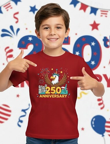  100% katoen Kinderen Jongens blauw Zwart Wit Adelaar 250-jarig jubileum T-shirt Blouse Strakke ronde hals Korte mouw Buiten Dagelijks gebruik Modieus Streetwear Ontwerper Opdrukken Zomer Lente