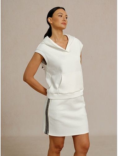  Dames Trui met capuchon Wit Mouwloos Kleding Bovenlichaam Dames golfkleding kleding outfits draag kleding