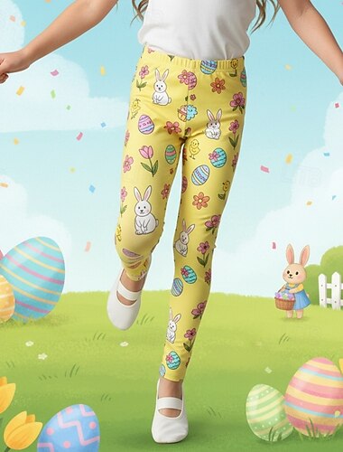  Ostern Mädchen 3D Grafik Kaninchen Hose Leggings Frühling Herbst Niedlich Streetwear Basic Kinder 4-12 Jahre Lässig Täglich Outdoor Normale Passform
