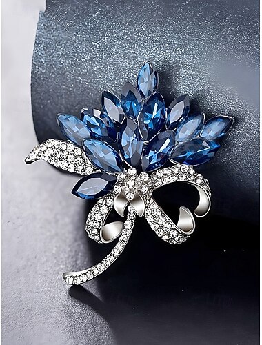  Damesbroche van legering met kristallen en bloemenmotief, elegant blad- en bloemontwerp, veelkleurige strass-accenten, chique statement accessoire, perfect voor bruiloften, cocktailparty's en formele gelegenheden.