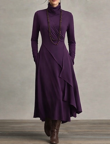  Per donna Abito maxi Tubino Abito a Portafoglio Vestito T-Shirt Abito a trapezio Vacanza Festa Casual Quotidiano Ufficio Spiaggia Vestibilità regolare Semplice Manica Lunga Dolcevita Nero Blu reale