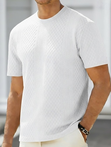  Herren T Shirt T-Shirt Kurze Ärmel Rundhalsausschnitt Sommer Einfarbig Texture Mode Designer Basic Jacquard Urlaub Alltagstauglich Schwarz Weiß Hellgrau Top T-Shirt für Herren