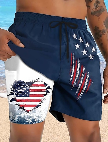  Herren 250. Jahrestag des Unabhängigkeitstages der USA am 4. Juli US Flagge Patriotisch Gefütterte Shorts 2 in 1 Badeshorts Badeshorts Mittlere Taille Modisch lässig Ferien Seitentaschen Mit