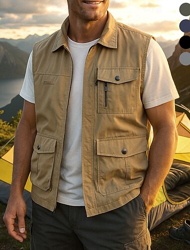  Herren Cargo-Weste Utility-Weste Frühling Herbst Draussen Wasserdicht Winddicht Weste Jagd Angeln Klettern Schwarz Armeegrün Blau Khaki Grau