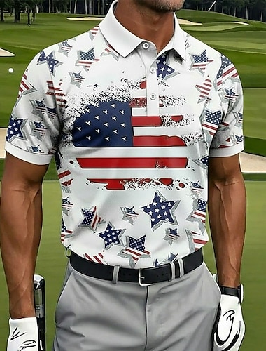  4. Juli 2026 250. Herren Amerikanische Flagge Golf Sport-Poloshirts Kurzarm Polo-Shirts Hemden mit Kragen Lässig Athleisure Festival-Outfit Knöpfe Frühling & Sommer Blau Weiß Schwarz