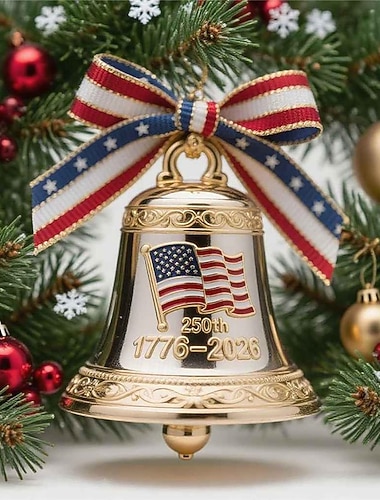  Juleklokke til USAs 250-årsjubileum - håndlaget 3D-metall emalje-utformet minnedekor til patriotisk juletre, samlergave, utendørs hagegjerde, terrassedekor