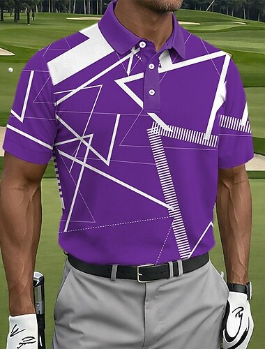  בגדי ריקוד גברים גאומטרי גולף חולצות פולו ספורט שרוולים קצרים חולצות פולו חולצות עם צווארון יום יומי בגדי ספורט ומנוחה כפתורים אביב קיץ פול אודם סגול