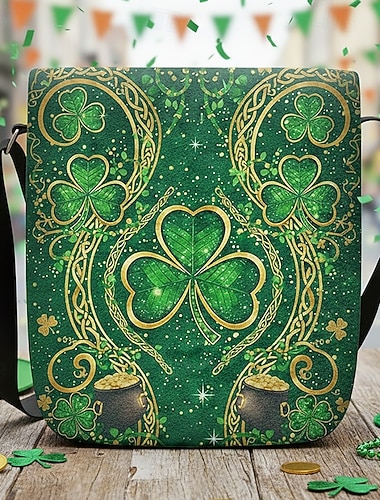  St. Patrick's Day Umhängetasche für Damen – verschiedene Muster, großes Fassungsvermögen, bedrucktes Polyestermaterial, perfekt für Feierlichkeiten und festliche Anlässe