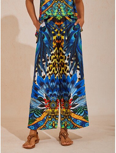  jungle wild party zijde satijnen broek met veren