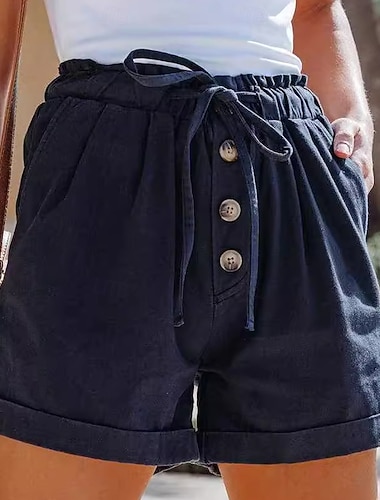  Dame Shorts Sommershorts Strandshorts Ferie Mote Fritid hverdag Kort Høy Midje Helfarge عادي Snorer Lomme Elastisk midje Komfort Hurtigtørkende Myk Elastisk Gateklær Strand Ferie Mørk Marineblå