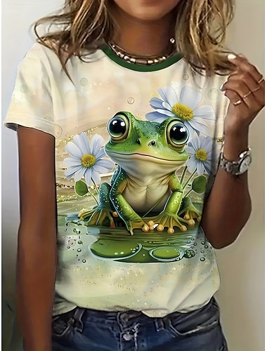  Dames T-shirt Afdrukken Grafisch dier Vintage Stijlvol Klassiek Korte mouw Strakke ronde hals Ronde hals Normale tops Dagelijks Weekend Zwart Lichtgroen Blozend Roze Abrikoos Zomer Lente Herfst Winter