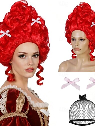  Vintage viktorianska peruker för kvinnor med 2 rosettklämmor fluffig rokokoperuk barock kolonial renässansperuk kostym outfit för cosplay fest hårmössa