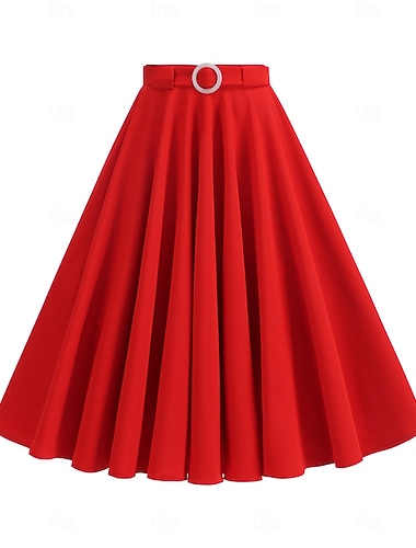  Années 1950 Rétro Vintage Rockabilly Longue longueur Jupe trapèze Couleur Unie Déguisement Femmes Carnaval Saint-Valentin Occasionnel Tenue Quotidienne Fête du thé Adulte Jupe Printemps & Été
