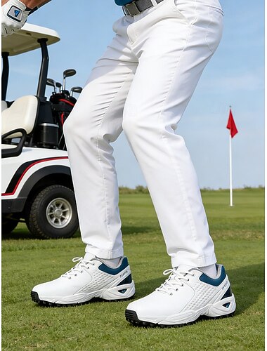  Chaussures de golf blanches pour hommes, avec amorti, légères et respirantes, idéales pour les golfeurs et les sports de plein air.