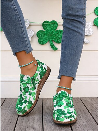  Dames Casual Dagelijks St. Patrick's Day Kralen Platte hak Ronde Teen Klassiek Casual Comfortabel Doek Instapper Groen
