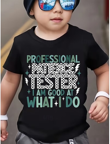  100% Cotone Bambini Ragazzi Nero Grafico Lettera Maglietta Blusa Girocollo Manica Corta All'aperto Abbigliamento Quotidiano Moda Streetwear Designer Stampa Estate