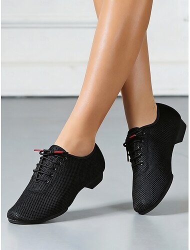  Dámské tělové síťované šněrovací profesionální taneční boty, prodyšný nízký podpatek, společenské &cvičební boty na latinskou kuchyni pro trénink ve studiu