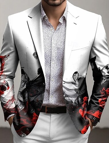  رجالي الرسم جاكيت بليزر معطف مريح متنفس فني كاجوال مناسب للبس اليومي ملابس الحفلات والسهرات طباعة ثلاثية الأبعاد Buttons متعدد الجيب الربيع خريف & شتاء حز كم طويل أزرق أحمر أخضر