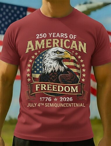  Patriotisk T-skjorte Grafisk T-skjorte Ørn Amerikansk flagg Retro / vintage Patriotisk T-skjorte 1776–2026 til Herre Voksne 3D-utskrift for Uavhengighetsdag 4. juli