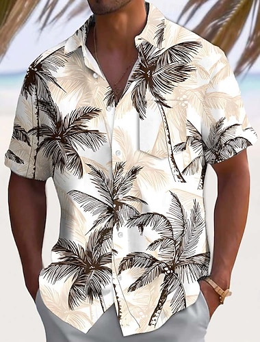  Per uomo Albero di Cocco Piante Tropicali Camicia hawaiana estiva Camicia con Bottoni Camicia Aloha Manica Corta Hawaiano Ferie Abbigliamento mare Estate Primavera Collo ripiegato Stampa 3D camicie