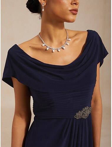  Dam Maxiklänning A linjeklänning Elegant Kvällsfest Gradering Plisserad Normal Ensfärgat Ärmlös Rund hals Marinblå