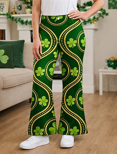  St. Patrick 2026 Retro Vintage 1970er Hose Schlaghosen Hippie Disco Hohe Taille Kostüm Damen St. Patrick's Day Party Festival Erwachsene Hose