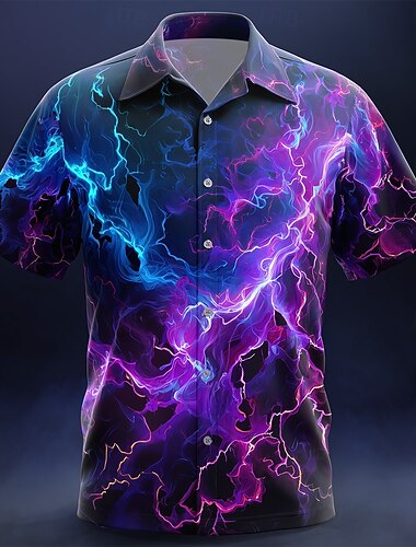  Homme Éclair Flamme Lueur néon Chemise Chemise Boutonnée Manche Courte Mode Décontractée Vêtements de rue Vacances Été Printemps Col Rabattu Impression 3D chemises à col Noir 1 Noir