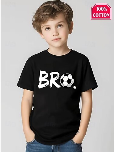  100% Coton Enfants Garçons Noir Blanche Rouge Graphique Football T-shirt Chemisier Col Rond Manche Courte Extérieur Tenue Quotidienne Mode Streetwear Designer Impression Été Printemps
