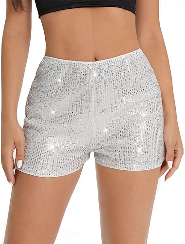 Dame Shorts Sommershorts Varme bukser Rett Elegant Ferie Mote Kort Middels midje Helfarge Paljetter Lapper Elastisk midje comfy Elastisk Daglig Hjem utendørs Svart Hvit Champagne Gul Sommer Vår Slank
