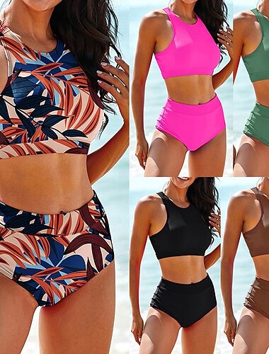  Femmes Ensembles de bikini 2 Pièces Maillots de bain Couleur Unie Protection UV Élastique Sans manches Maillot de Bain Maillot de bain Surf Plongée Natation Été