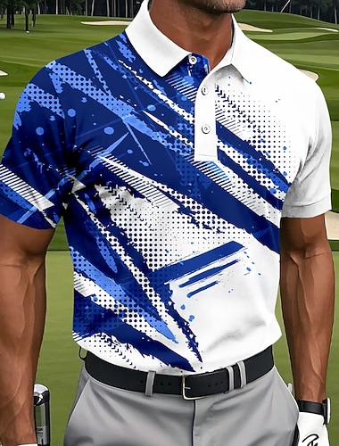  Herre Geometrisk Golf Sports poloskjorter Kortermet Poloskjorter Skjorter med krage Fritid treningsklær Knapper Sommer Vår Blå Grønn Grå