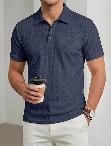 Herren Zopfstrick-Poloshirt Golf Poloshirts Lässig Geschäft Revers Gerippter Polokragen Kurzarm Basic Modern Farbblock Texture Jacquard Knöpfe Frühling Frühling & Sommer Ganzjahres Schmale Passform