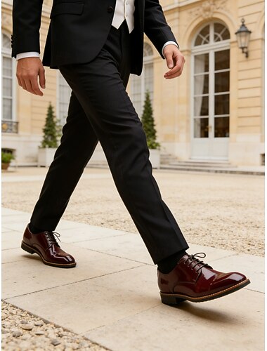  Herr mörkbruna glansiga oxfordskor med snörning, eleganta affärsskor för kontor, banketter och formella tillfällen