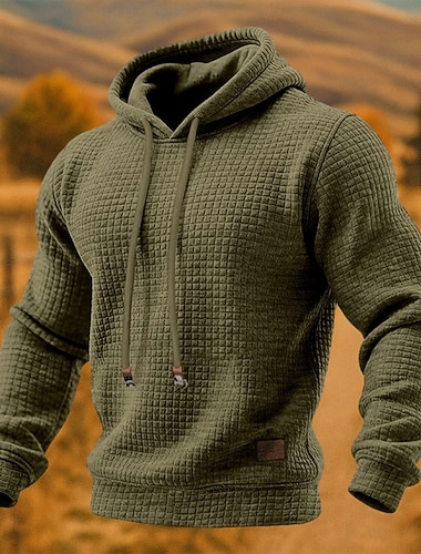  Herren Kapuzensweatshirt Waffle Kapuzensweatshirt Pullover Kapuzensweatshirt Aprikose Weinrot Schwarz Weiß Gelb Mit Kapuze Einfach Strukturiert Lässig Täglich Sport & Outdoor Streetwear Cool