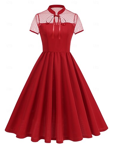  Femtiotal Hepburn Retro / vintage Middag A-Line Klänning Swing klänning Flare Klänning Korta ärmar A-linje Maskeradkläder Dam Karnival alla hjärtans dag Maskerad Semester Vardag Möhippa Vuxen Klänning