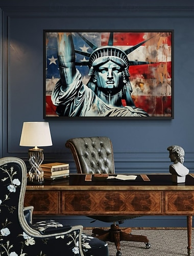  Frihetsgudinnen Veggkunst – Amerikansk Flag Canvas Print Patriotisk USA Kunstverk Maleri av Frihet Kontor Hjem eller Studierom Dekor