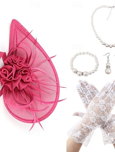  Derby Gloves Necklace Fascinator Hat Gentlewoman Fancy Dress Women's Masquerade Ascot Horse Racing Festival Adults' Headpiece All Seasons
