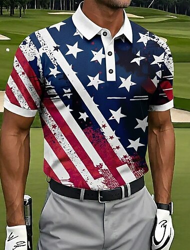  4. Juli 2026 250. Herren Amerikanische US-Flagge Golf Sport-Poloshirts Kurzarm Polo-Shirts Hemden mit Kragen Lässig Athleisure Festival-Outfit Knöpfe Frühling & Sommer Blau
