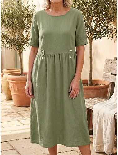  Per donna Abito Midi Abiti in cotone e lino Abito a Tubino Vestito Casual Moderno Quotidiano All'aperto Vacanza Vestibilità comoda Semplice Senza Maniche Girocollo Bianco Viola Verde Grigio Estate