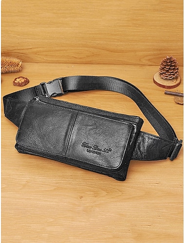  Heuptas en crossbodytas voor heren van echt leer, zwart & koffiebruin, multifunctionele heuptas voor casual gebruik, reizen, outdooractiviteiten, woon-werkverkeer en een stedelijke levensstijl.