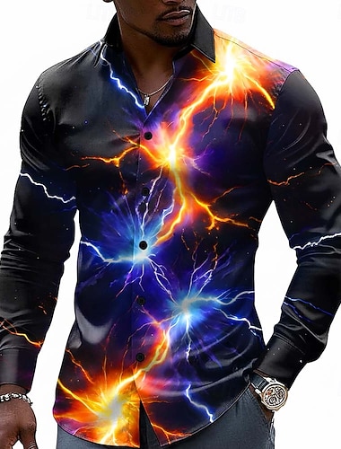  Herre 3D Print Lyn Blend farge Skjorte Skjorte med knapper Avslappet skjorte Langermet Fashion Casual Gateklær Feriereise Vår Høst Aftæpning 3D-utskrift krage skjorter Blå Lilla Oransje Grønn