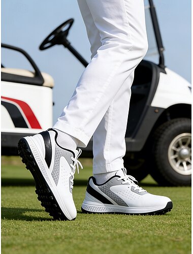  hvite herre golfsko med høy ytelse, fleksibel yttersåle med godt grep, polstret komfortpassform, klassisk sportsstil for golf og trening