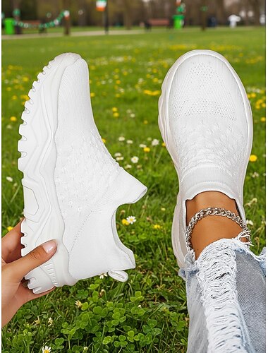  Groene instapsneakers voor dames met een gedempte zool en een elastische pasvorm, comfortabele Flyknit-schoenen voor St. Patrick's Day, geschikt voor casual gebruik, parades, festivals, wandelen en dagelijkse activiteiten.