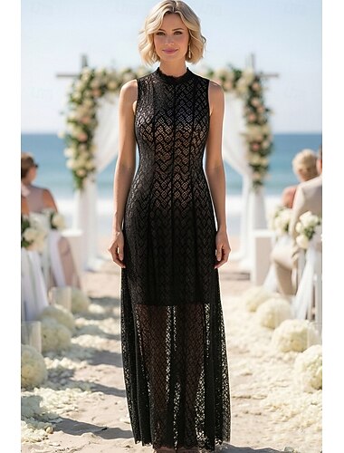  Todelt A-linje Gulvlengde Gjestekjole til bryllup Festkjoler Elegant Ermeløs Høyhalset Bryllup Bryllupsgjest med Blonder