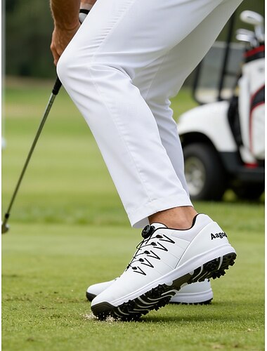  Witte golfschoenen voor heren, met flexibele buitenzool voor optimale grip, schokabsorberende comfortabele pasvorm en een strakke sportieve stijl voor golf en oefenrondes.
