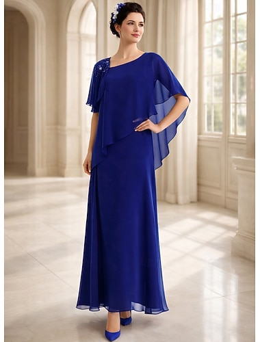  A-linje Ankellengde Festkjole Cocktail Kjole Gjestekjole til bryllup Kjole til brudens mor Kortermet Firkantet hals Elegant Enkel Formell Bryllupsgjest Formell kveld Chiffon med Ensfarget