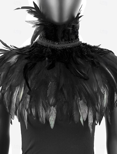  Karneval 2026 Rio Karneval Samba Tilbehør Kvinne Svart Fjær Capesjal med Høy Krage Brasil Festival Danse Kostyme