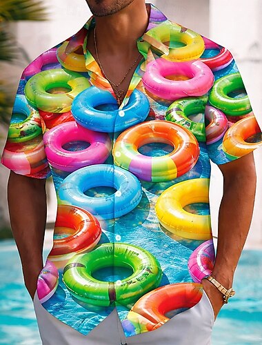  Herre Svømmering Vannflåte Hawaii skjorte Skjorte med knapper Aloha skjorte Kortermet Hawaiisk Feriereise Strand Klær Sommer Vår Aftæpning 3D-utskrift krage skjorter Blå Grønn